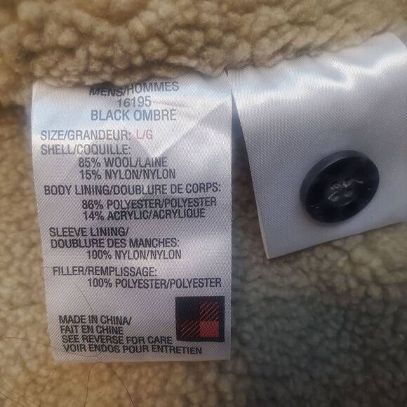 Woolrich Fleece Sherpa Lined Wool Plaid Button Down Shirt Coat Jacket Size L. Di - Picture 6 of 10